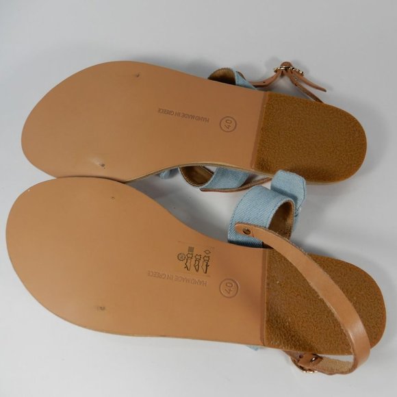 ANCIENT GREEK SANDALS Clio Slingback Size 40 9 Blue Denim Bow Tan Leather NEW - Picture 11 of 14